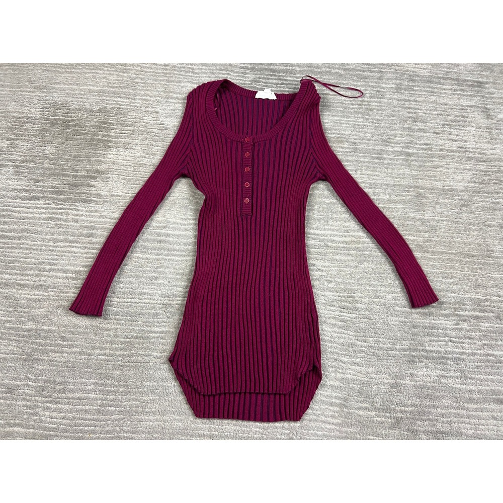 Freshman Forever Tunic Womens XL Berry Henley Ribbed Knit Long Sleeve High-Low